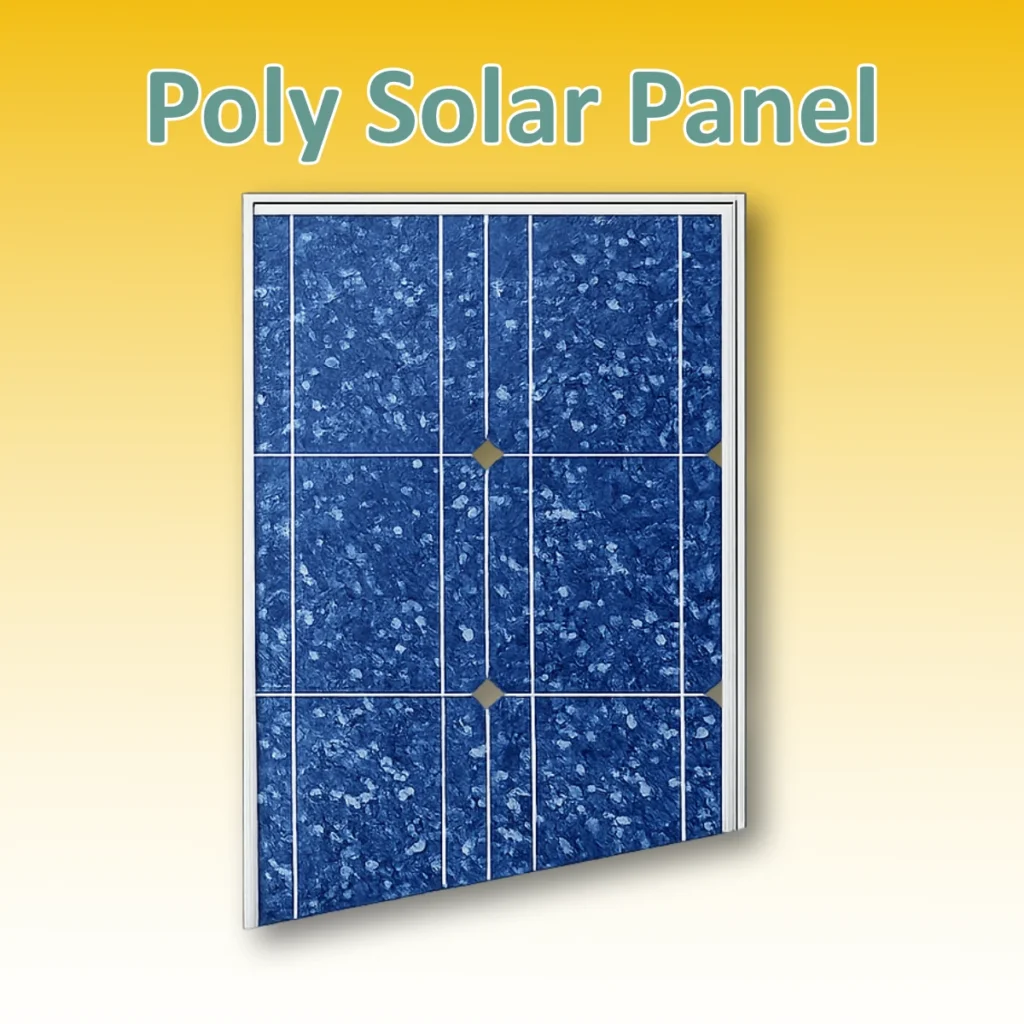 Blue polycrystalline solar panel with visible crystal pattern commonly used in residential and commercial solar installations.