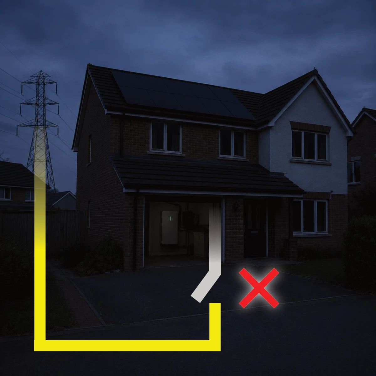 Solar and battery system disconnected from the electricity grid during a power cut